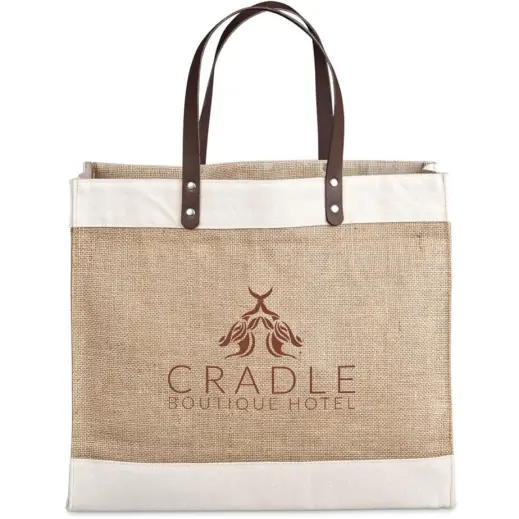 Okiyo Reza Jute & Cotton Tote with Leather Handles - Main